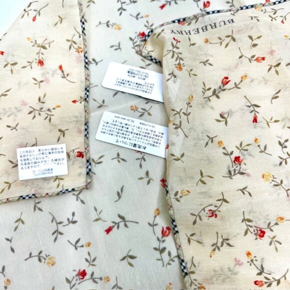 New Tag on  Burberry Miniscarf  23" Cotton Silk Light Yellow Red Floral Nova(52) - Picture 9 of 13